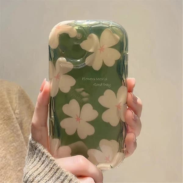 Case for 15 Pro Mobile Phone Case Soft Shockproof Protective Girly Green Floral Shell