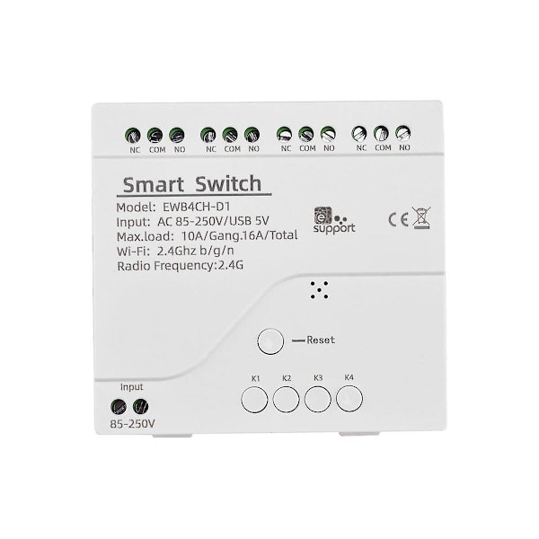 TS-Älykäs Wifi Bluetooth Kytkinrelemoduuli 85-250v On Off Ohjain 4ch 2.4g Wifi Kaukosäädin Alexalle