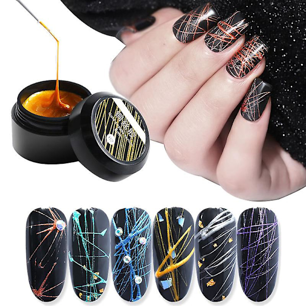 TS-Nail Spider Gel Set, Tråddragning Nagelkonst Siden 6 st Linjemålning Tråddragning Elasticitet Off La