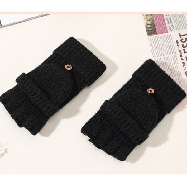 Vinterhandskar med uppfällbara fingrar, stickade och varma
