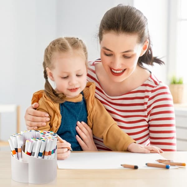 Penholder Skrivebordsorganizer, 360° Roterende, 5 Rum, PP, Til Kontor, Skole Og Hjem, Beige