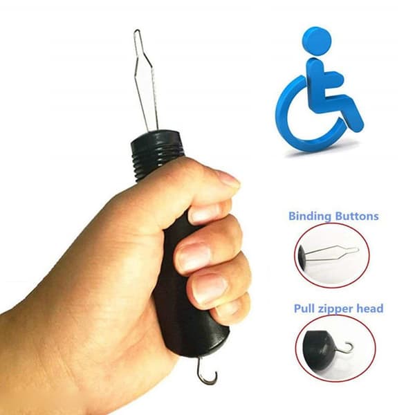 Easy Grip Button Hook and Dressing Zipper Pull - One-Handed Operation