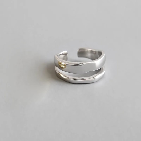 Dubbelrad Geometrisk Justerbar Ring Trendig Elegant Twist Två Cirkel Ringar för Kvinnor Par Enkel Silver