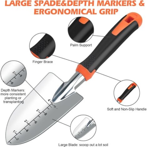 Liten Hagespade, Hageverktøy for Hånd, Hagespade med Ergonomisk Håndtak Hageverktøy for Planting, Omplanting, Luking, Løsne Jord (O