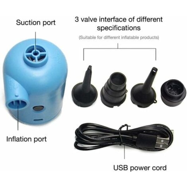 TS-N/Y Elektrisk luftpumpe for oppblåsbare bassenger, rask oppblåsingspumpe med 3 dyser, bærbar USB-ladeoppblåser og deflatorpumpe for m