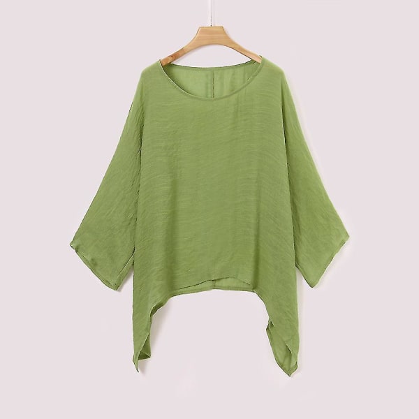 Damer Damer Casual Plus Size Lös bomull Linne Enfärgad Toppar Skjorta Blus Green XL