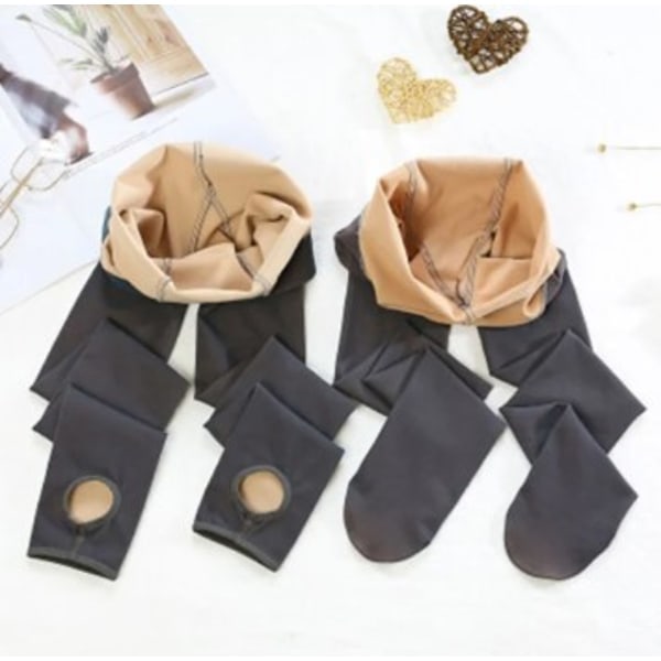 Vintervarme Leggings til Kvinder Tyk Fleece Leggings Transparent Sort med Strømper 220G