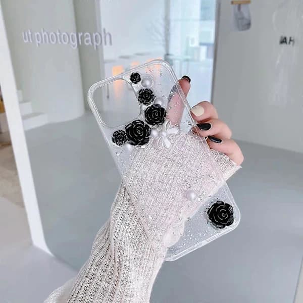 Til iPhone 11 3D Perleroset Rose Glitter Epoxy TPU Telefoncover
