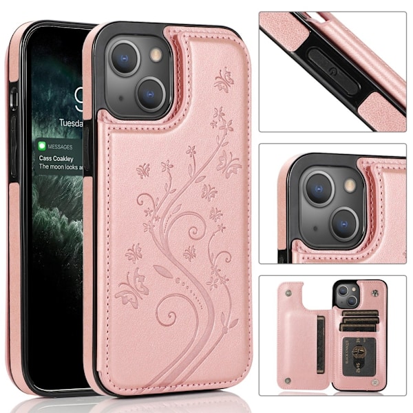 iPhone 13 - Slitesterkt Skinnveske med Kortlomme Rose Gold