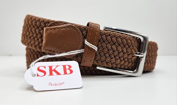 3-pakning elastisk flettet belte for menn og kvinner, elastisk vevd lerretsbelte med sølvspenne, brun grå khaki, 110 cm