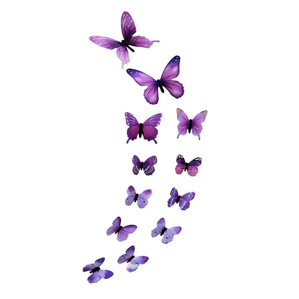 12st självlysande fjärilsdesigndekalkonst väggklistermärken Room Magnetic Decor Pp Purple