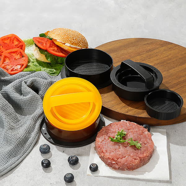 IC 3 i 1 Non Stick Kjøttbiff Veggie Hamburger Patty Form Essentia Gul Pose