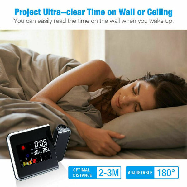 LCD Väckarklocka Radiostyrd Klocka LED Radiostyrd Väckarklocka Snooze-alarm Bordsklocka med Projektion