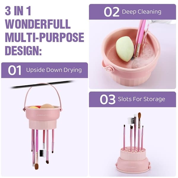 Makeupbørsterensermåtte 3 i 1 Silikone Makeupbørsterenseskål