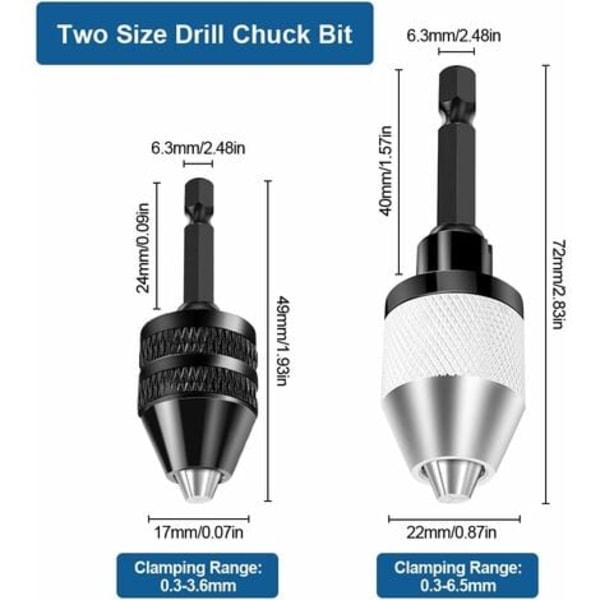TS-2 Delars Borrchuck, Självspännande Hexagonal Chuck 6,35 mm (1/4\"), Chuck för Skruvdragare Kapacitet 0,3-6,5 mm, Nyckellös Borrchuck, för Pe