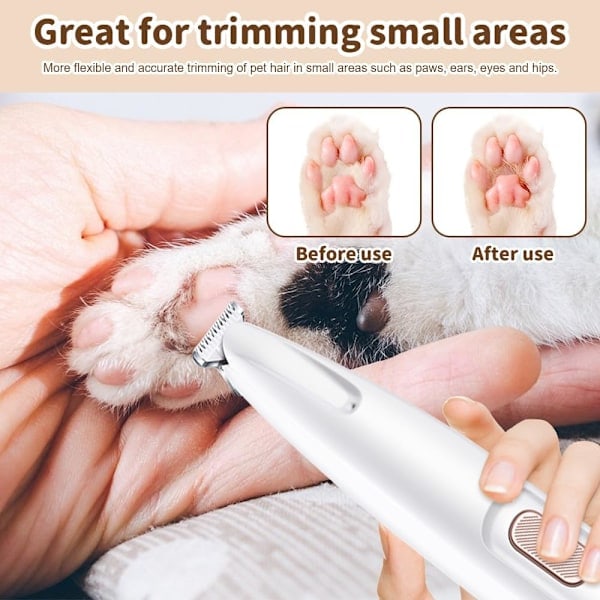 Hundtrimmer för hundtassar, tyst tass-trimmer med LED-lampa, vattentät tassrakapparat, tass-trimmer för hundar, katter, tassar, ögon, ansikte, kropp
