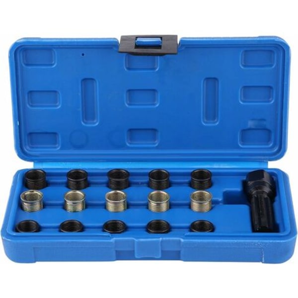 TS-Kit Reparationsverktyg för Tändstiftsgänga 16 st 14 mm x 1,25 M16 Gängsnitt med Fodral Portabel tändstifts helicoil kit Tändstiftsgänga-