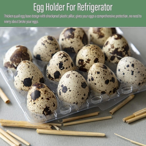 100 stk 12 Ruters Vaktel-eggeske Gjenbrukbare Vaktel-eggkartonger Eggoppbevaringsboks Transparent Kjøleskap Oppbevaringsboks Mini Eggdispenser med Lokk for Kjøleskap