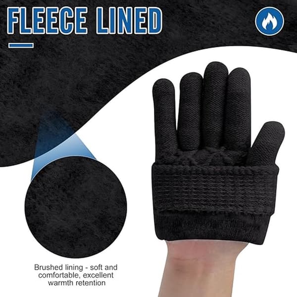 Vinter Touchscreen Handsker, Fleeceforet Akrylstrik, Unisex Til Løb, Cykling Og Kørsel, 2 Par, Sort Og Grå, 23 X 11 Cm
