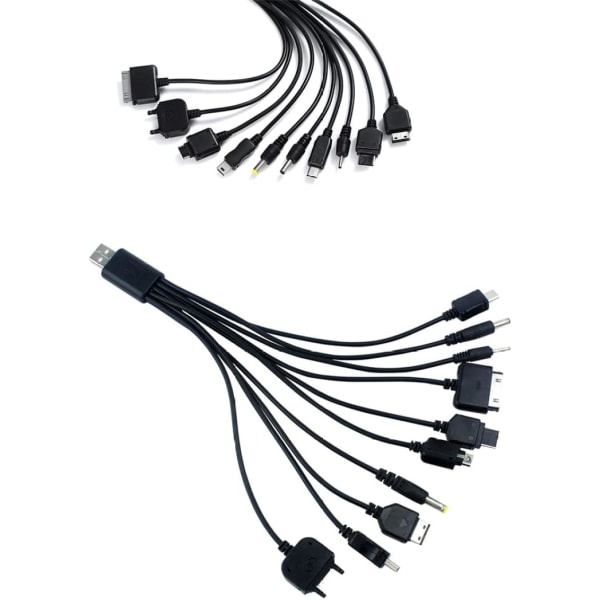 10 i 1 Universal USB -laddarkabel Multifunktionsladdningssynkroniseringssladd för PSP-kamera Nokia BlackBerry-kabel（svart）（1st)
