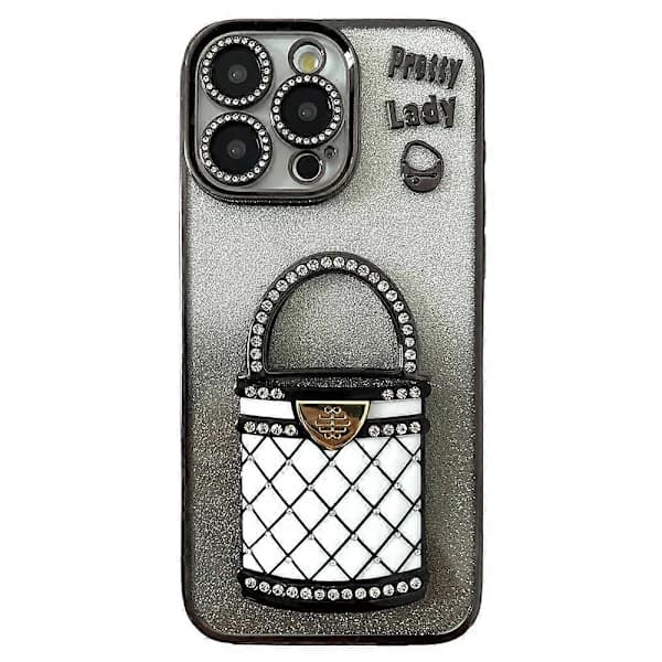 For iPhone 15 Pro Deksel Speil Stativ TPU+PC Gradient Glitter Telefonbeskyttelse