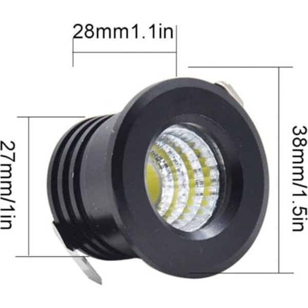 TS-Sæt med 6 Mini LED Indbygningsspots til Loft, Sorte Mini LED Spots til Skabsbelysning, 3 W, Varm Hvid