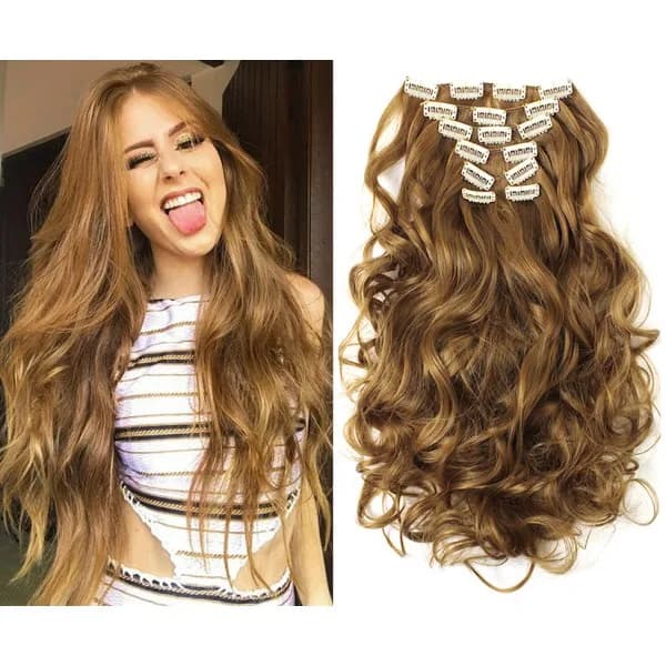 Clip-in extensions hårforlængelser 7 dele syntetiske hårstykker