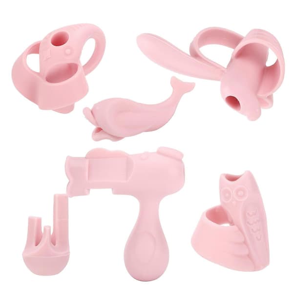 6 pcs Mprince Writing Corrector Silica Gel Children's Handwriting Posture Correction Training Pen Grip Pink