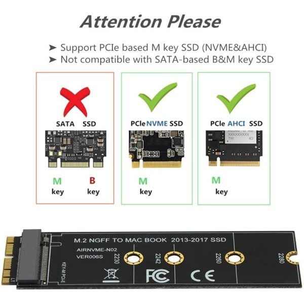 M.2 NVME SSD -muunninadapterikortti MacBook Airin (2013-2017) päivittämiseen