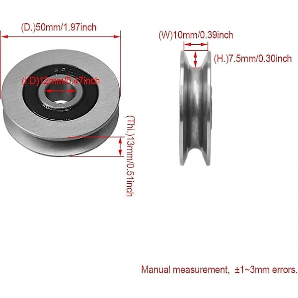 12 X 50 X 13mm Jernleje U-formet Ståltovsrulle til 512kgBY