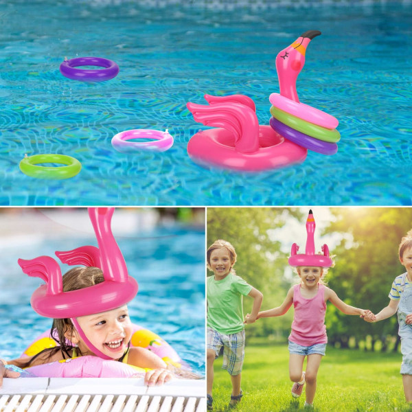 Flamingo Ring Head Toss Pool Party Games Uppblåsbar Flamingo Hat Poolleksaker för Pool Beach Luau Party Favors Water Fun（1st）