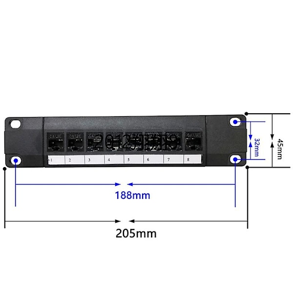 TS-8 Port Straight-through Cat6 Patch Panel Rj45 Netværkskabel Adapter Jack Ethernet Distributionsramme