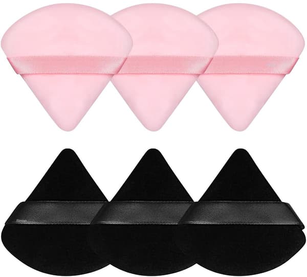 Trekantet Makeup Puff Sæt Med 6, Bløde Fløjls Våde Og Tørre Applikatorer Til Foundation Og Puder, Til Hverdagsbrug, Sort Og Pink