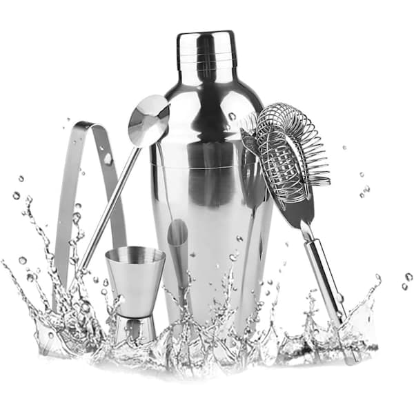 Cocktail Shaker Set - Ruostumaton teräs hopea 5 osaa