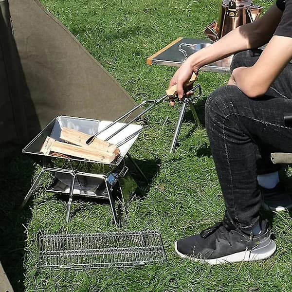 BBQ Kul Tænger Rustfrit Stål Grill Tænger Med Bøgetræ Håndtag til Camping Picnic Terrasse 41,5 cm