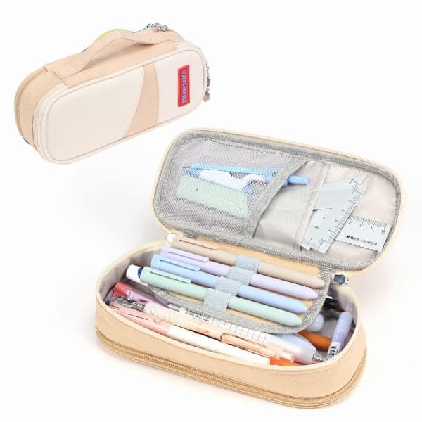 Penneveske med stor kapasitet beige