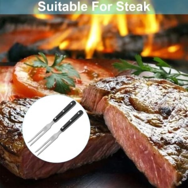 TS-Kjøttgaffel med trehåndtak, 2 stk, rustfritt stål, lang smidd grillgaffel for kalkuner, biffer, steker og kjøkken, Universal, A