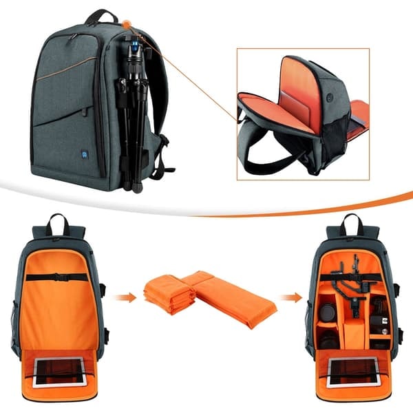 TS-Waterproof Camera Backpack for Photo Equipment Large Capacity - Grey