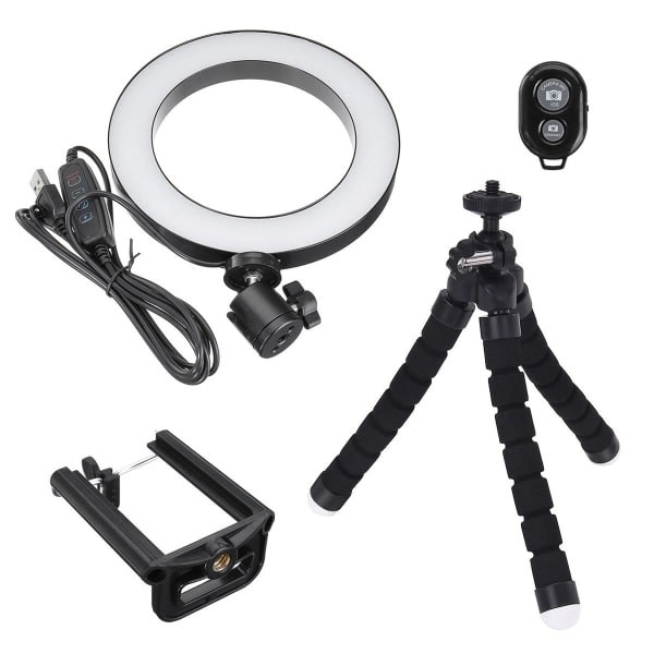 Selfielampe/ringlys (16 cm) med formbart stativ, flerfarvet