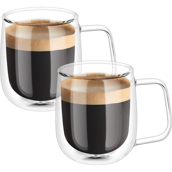 Dobbeltvæggede Glas Krus, 2-pak 250ml Borosilikatglas Kopper, til Te, Kaffe, Latte, Cappuccino, Espresso, Øl