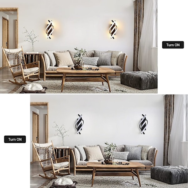 LED Væglampe, Indendørs Væglampe Moderne 26w, Indendørs LED Væglampe Buet Design, 3000 K Varmt Hvidt Lys, Sort, Til Soveværelse, Arbejdsværelse