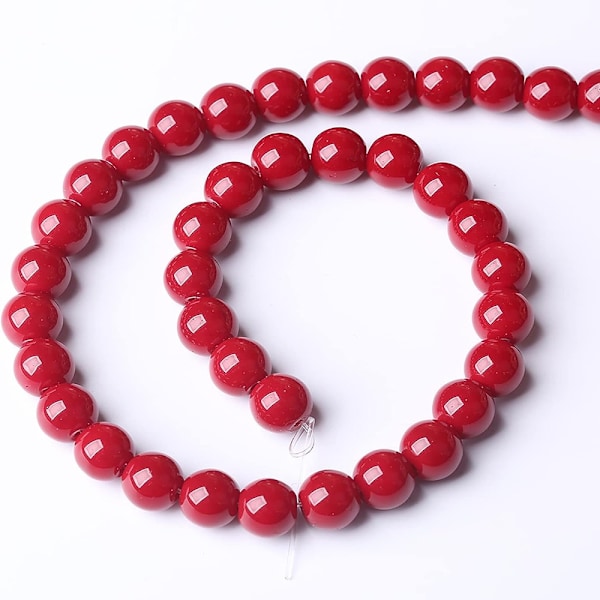 47 stk. Røde Glasperler Runde Løse Perler Spacer Beads