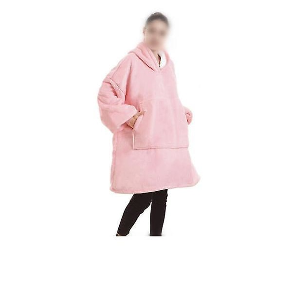 Snuggle filt med huva för vuxna Supermjuk fleece Sherpa Varm bärbar huvtröja light pink