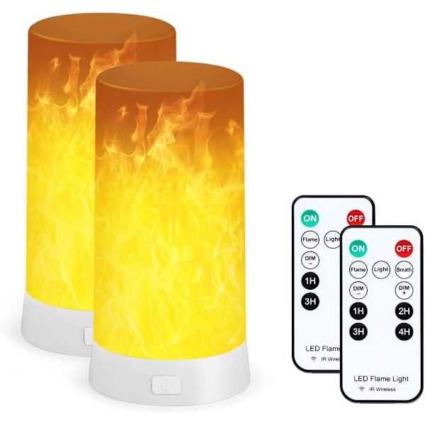 Flammeeffektlys, USB-oppladbart batteridrevet flammelampe, peislys med fjernkontroll og timer, vanntett dimbar 4 moduser 2 STK