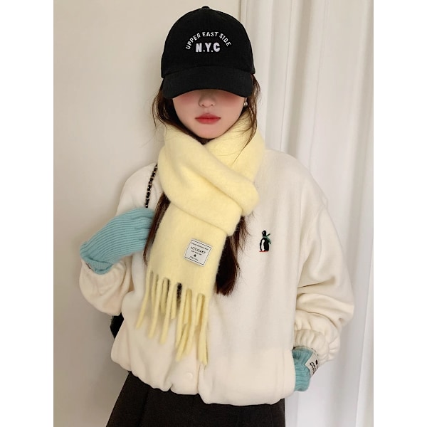 Blå ullblanding strikket skjerf for kvinner høst og vinter ny koreansk stil varm allsidig skjerf trend