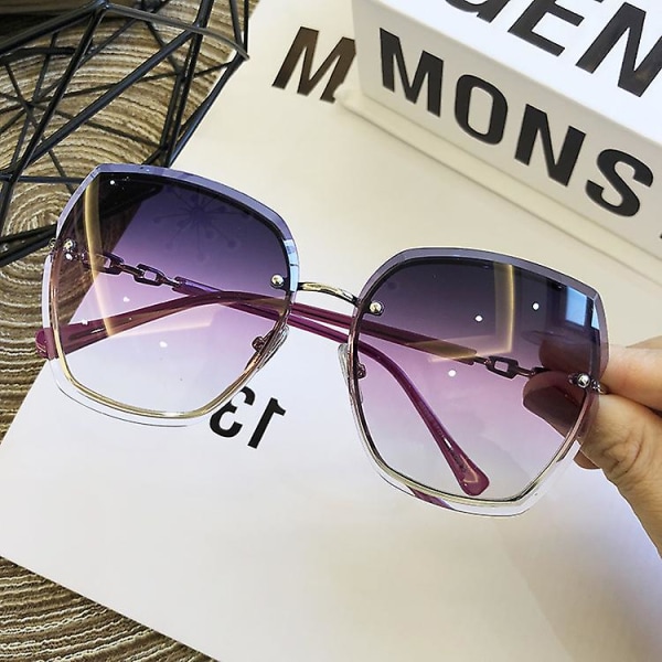 Mode båglösa fyrkantiga solglasögon för kvinnor 2023 märkesdesigner solglasögon Vintage nyanser Kvinnliga Rosa glasögon Purple