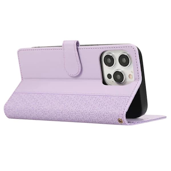 For iPhone 15 Pro Case Spliced Embossed Rhombus Shockproof Leather Phone Cover