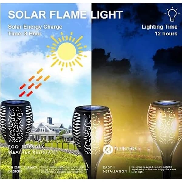 4-pack Solar Torches LED Flickering Flame Outdoor Waterproof Solar Lights Pathway Lights Landscape Lanterns Decorative Lighting Automatic On/Off