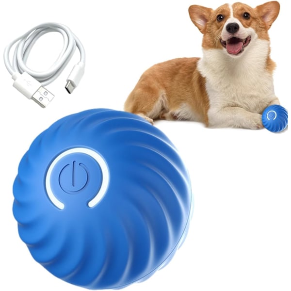 Självrullande boll för hund, smart självrullande boll med 2 lägen och lång batteritid, ny elektrisk intelligent kattleksaksboll med utbytbart skal blå