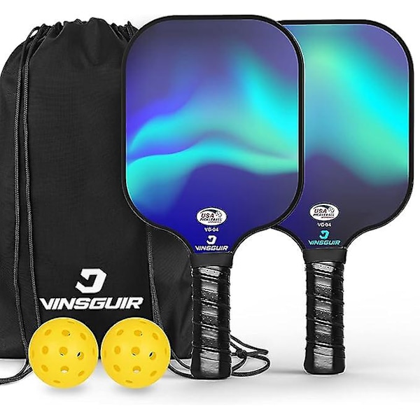 Pickleball-sett, USA Pickleball-godkjent sett med pickleball-racket i glassfiber, pickleball-sett, lett bærveske, pickleball-sett-gaver for 2 Rackets